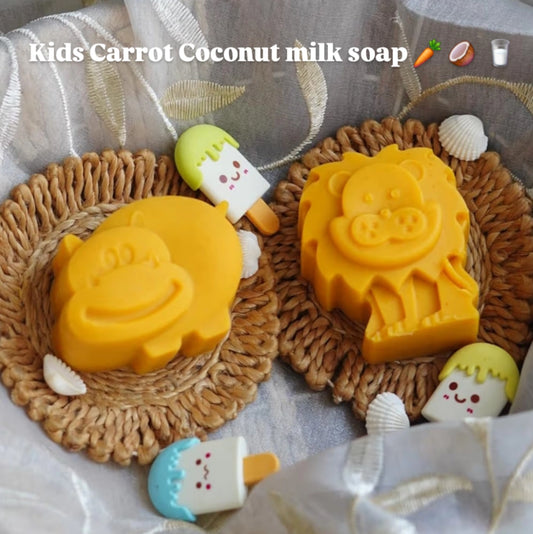 Kids Carrot Coconut Milk soap : Lion & Hippo shape (2 x 50g)